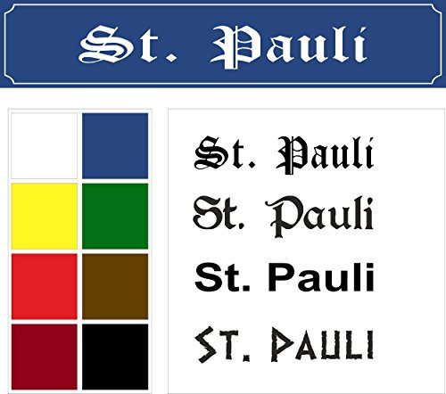 Melis-Folienwerkstatt Schild – St Pauli Hamburg - Straßenschild Design – 52x11cm – 8 Farben + 4 Schriften + Bohrlöcher Aufkleber Hartschaum Aluverbund -S00215-041