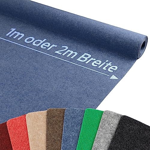 Nadelfilz Teppich-Boden Nadelfilz Teppich-Boden RIPS MALTA B1 als Meterware - B1 als Meterware - Blau, 2,00m x 11,00m, Schwer Entflammbarer, Gerippter Bodenbelag für Messe & Event