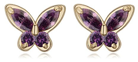 Crystalline Azuria Donna 18ct Placcato Oro Violetto Farfalle Orecchini a Lobo con Cristalli di Zirconi