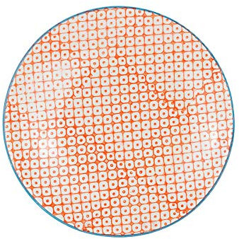Nicola Spring Hand-Printed Side Plate - 18cm - Orange - Pack of 1 - Porcelain Decorative Patterned Dining Dish Plates for Snacks, Starters, Dinner, Dessert