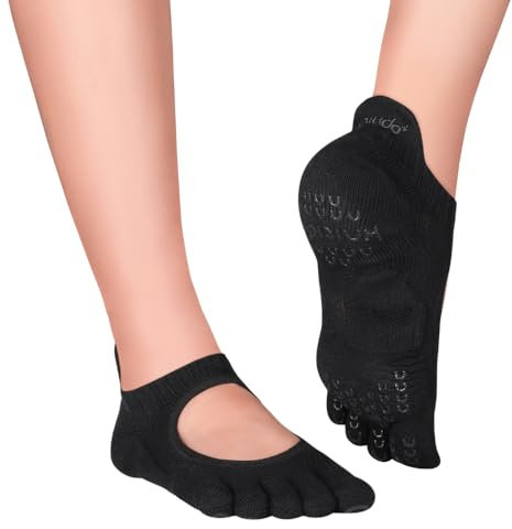 Knitido+ Kumo Zehensocken für Yoga, Pilates, Barre, mit ABS, Größe:39-42, Farbe :schwarz (09)