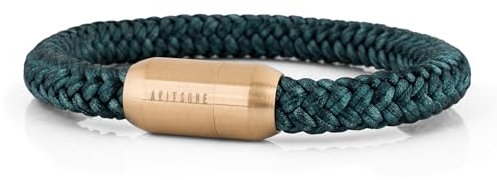 Akitsune Portus Segeltau Armband | Magnetischer Kapselverschluss Armschmuck Damen Anker Herren Maritim - Mattgold - Grün 18cm