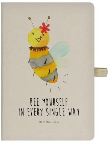 Mr. & Mrs. Panda DIN A5 Baumwoll Notizbuch Biene Blume - Geschenk, Hummel, Eintragebuch, Tagebuch, Skizzenbuch, Schreibheft, Notizheft, Wespe, Kladde