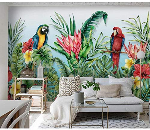 Guyuell Perroquet Fleur Papier Peint Tropical Papier Peint Intérieur Pour Salon Rouleaux De Papier Contact Rouleaux De Papier Rainforest Floral Papier Peint Mur-450X300Cm