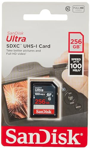 SanDisk Ultra 256GB SDXC Memory Card, up to 100MB/s, Class 10, Black/Grey