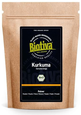 Kurkuma-Pulver Bio 100g - Curcumin Gehalt von mind. 3% - hochwertige Kurkumawurzel (Curcuma) gemahlen - Curcumin - wiederverschließbarer Frischebeutel - Abgefüllt in Deutschland - Biotiva