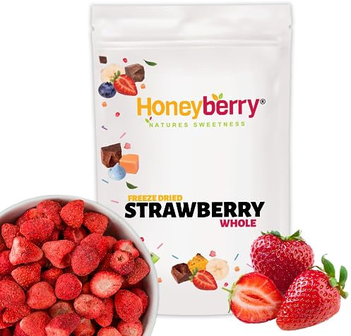 Fraises Lyophilisées Entières 100g - Fruits Lyophilisés - Fraises Déshydratées - Fruits Séchés Idéales pour la Pâtisserie, la Décoration de Gâteaux, les Snacks, les Céréales et les Desserts
