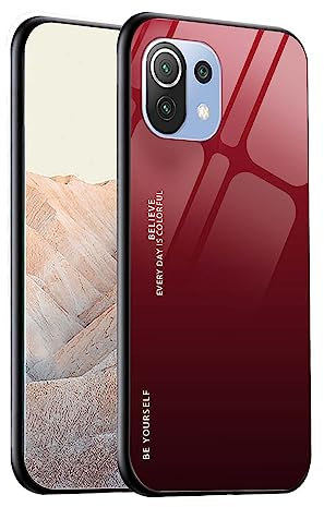 GOGME Coque pour Xiaomi Mi 11 Lite 5G / 4G / 11 Lite 5G NE, Étui en Verre Gradient Color Back Cover en Verre Trempé Résistant aux Rayures Case, Souple Silicone TPU Anti-Rayure, Anti-Choc Housse(5)