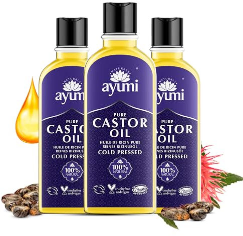 Ayumi Pure Castor Oil with Vitamin E, Omega 6 & 9 | Cold Pressed Castor Oil for Hair Growth & Hair Care | CastorOil For Eyelashes & Eyebrow | Beard Oil & Cuticle Nail Oil for Grooming |3x150ml