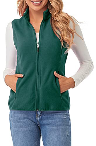 fuinloth Women's Fleece Gilet, Polar Soft Sleeveless Classic Fit Bodywarmer Vest with Zip up Pockets Forest Green Large