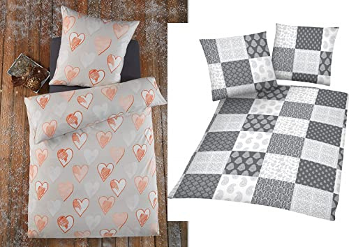 MB Warenhandel24 Bettwäsche Winter Fleece 4 teilig Doppelpack ca. 2X 135x200 + 2X 80x80 cm Microfaser Thermo Kuschelig Flauschig (Ornament Anthrazit)