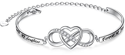 Tochtergeschenke 925 Sterling Silber Infinity Liebesherz Armband mit Inspirierender Botschaft für Tochter, Verstellbare Armbänder Tochterschmuck für Frauen Mädchen Geburtstagsgeschenke