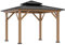 Outsunny 3.5 x 3.5m Outdoor Hardtop Gazebo Canopy with Two-tier Metal Roof and Solid Wood Frame Outdoor Patio Shelter for Patio, Garden, Grey