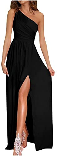 Masrin Abendkleid Damen Sexy One Shoulder Partykleid Temperament Einfarbiges Bodenlanges Maxi Langes Kleid Elegantes Modisches Cocktailkleid Ballkleid mit hohem Schlitz Swingkleid mit Empire Taille
