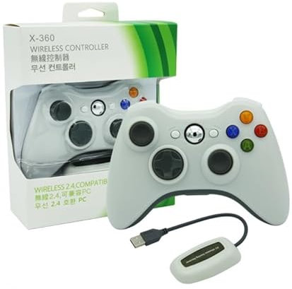 MANDO INALAMBRICO PARA MICROSOFT XBOX 360 / PC BLANCO RECEPTOR USB SIN CABLE