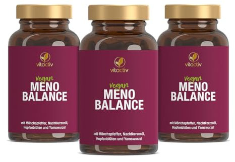 VITACTIV MenoBalance - Wechseljahre Kapseln Pflanzlich - Nachtkerzenöl, Yamswurzel, Hopfen, Mönchspfeffer plus B Vitamine - Gegen Wechseljahre Symptome - Hormonfrei & Vegan - 180 Menopause Kapseln