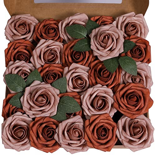 Ruiuzioong Künstliche 25 Stück Rosen Blumen Schaumrosen Foamrosen Kunstblumen Rosenköpfe Gefälschte Kunstrose Rose für Hochzeit Blumensträuße Braut Zuhause Dekoration (Orange gemischt, 25 Stück)
