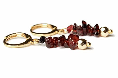 Edelstein Creolen Granat Rohstein vergoldet perfekt als Geburtsstein Schmuck als außergewöhnliches Geschenk für Sie