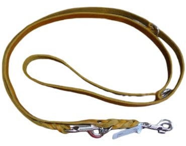 Leine, Hundeleine aus Fettleder, 3fach verstellbar, 2,70m lang mit Bolzenhaken aus Chrom, Doppelführleine, geflochten, 12mm/15mm (Cognac, 12mm)