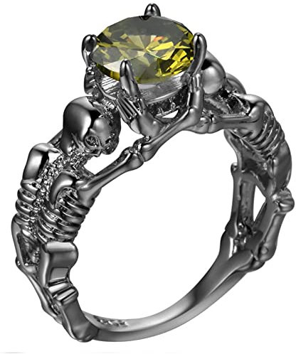Totenkopf Ring, Verlobungsringe Schwarz Vergoldet Rundes Grün 54 Zirkonia Modeschmuck Cocktail Party Elegant Geschenk