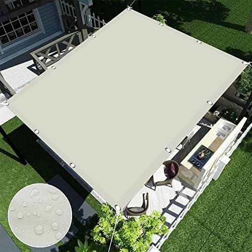 Vela De Sombra Rectangular 4 x 4 m Impermeable Toldo Vela Parasol con Cuerda Libre para Exterior, Jardín, Terrazas, Marfil