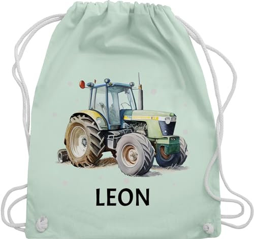 Turnbeutel Rucksack - Trecker Name I Trecker Fan I Traktor Geschenk personalisiert I Geschenk Landwirt - Unisize - Pastell Grün - sporttasche kindergarten jungen stoffbeutel wechselkleidung