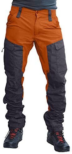 BOTCAM Pantalon Cargo pour Homme - Long - Couleur Unie - Sarouel - Chevalier - Randonnée - Coupe Droite, Orange, M