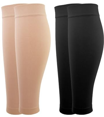 Kuzimua 2 Paar Waden Medizinische Kompressionsstrümpfe Damen & Herren 20-30 mmHg, Klasse 2, Wadenstütze Abgestufte Unterstützung Stützstrümpfe für Krampfadern Ödeme Flug Sports (Schwarz+Beige, S)