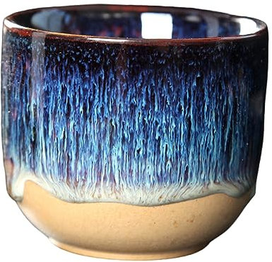 Ioensy Ceramic Cups,Espresso Cup, 150ml Sake Cup Japanese Style Handcrafted Kung Fu Tea Cup Handless for Cappuccino Coffee Milk Juice, Dark Blue