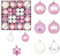 Fouriding 42 Stücke Weihnachtskugeln Kunststoff Christbaumkugeln Hängende Dekoration für Weihnachtsbaumschmuck Dekoration (Rosa Weiß)