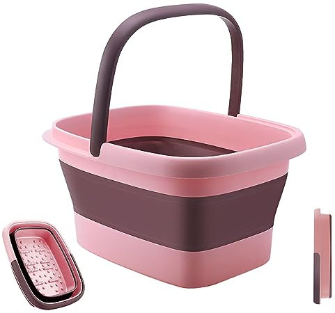 Faltbare Fußbadewanne Fuß Bad Becken zum Einweichen Füße,Fußwanne Fussbadewanne mit Massage Pediküre Foot Spa mit Griffen und Massage Fusspflege,Multifunktionale Füße Soaking Tub Fußbad (Rosa)