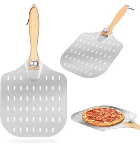 Vusddy Pelle À Pizza Perforée,Pelle À Pizza en Acier Inoxydable,31 * 34Cm,Pelle À Pizza avec Poignée Amovible,Durable Et Légère,Pelle À Pizza,Pelle À Pizza 12 Pouces