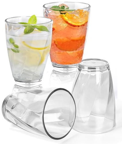 Lot de 4 gobelets en plastique incassables de 350 ml - Verres à cocktail réutilisables en acrylique - Pour jus, bière, lait, pique-nique, fête, camping