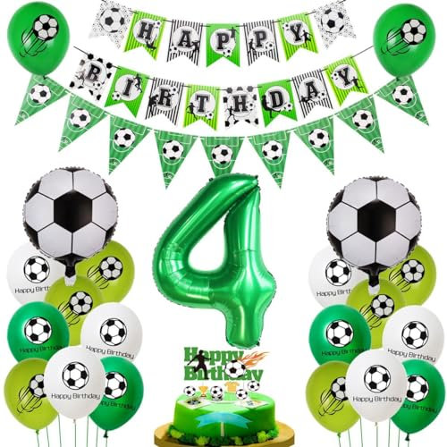 Fussball 4 Jahre Junge Geburtstag Deko, Luftballon 4. Geburtstag Grün, Fußball 4. Luftballon ,Fußball 4 Deko, 4. Tortendeko, Ballon 4. Junge