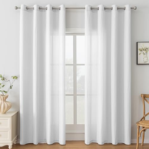 Ystyle Tende per Interni 2 Pezzi 140x280 CM, Tende Camera da Letto Soggiorno, Tende Moderne per Salotto Casa Finestra, Tenda Trasparenti Voile Semi Eleganti con Anelli, Bianco
