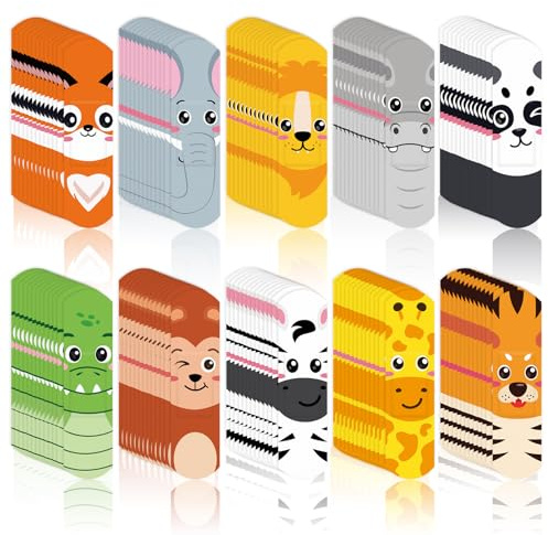 JarThenaAMCS 300Pcs Kids Cartoon Bandages Cute Jungle Animal Pattern Wound Plaster Flexible Adhesive Waterproof Breathable Fingertip Band Aid for Children Toddler Wound Protection