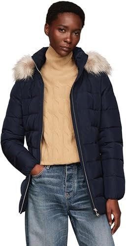 Tommy Hilfiger Donna Giacca Imbottita Heritage Down Tyra Jacket With Fur Lunga, Blu (Desert Sky), M