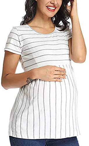Rrunsv Damen Stillshirt Sommer Nursing Tops Umstandsmode Frauen Umstandsmode Casual Langarm V Ausschnitt Kordelzug Hoodie Dünne Sweatshirts Bluse Top mit Tasche Still Top Schwarz (Tq1-White, S)