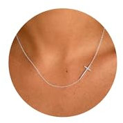 TINGN Kreuz Kette Silber Damen, Silber Kreuz Kette Frauen Trendige Kreuzkette Teenager Mädchen Schmuck Seitwärts CZ Kreuzkette Halskette Damen Silberkette Frauen Mädchen Geschenke