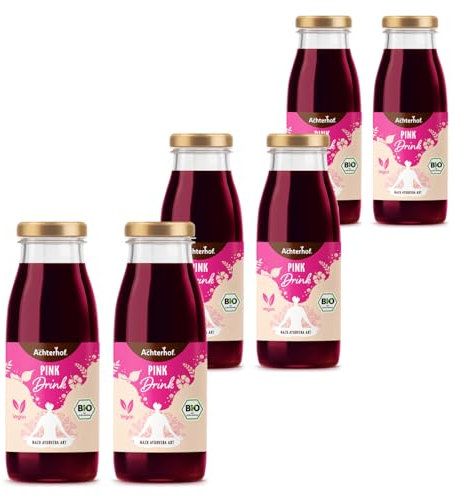 Pink Drink Bio | 6 Ayurveda Shots | mit Roter Beete und ayurvedischen Superfruits, wie Maca, Ashwagandha und Baobab | 6 x 250ml Flaschen | vom Achterhof