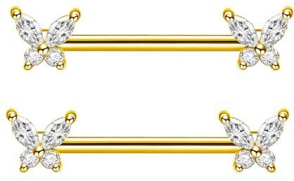 Besyvvin 2er Brustwarzenpiercing 14mm Gold Schmetterling Nippelring Brustpiercing Chirurgenstahl Piercing Brustwarze
