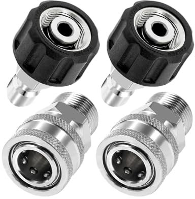 SBTRKT Juego de adaptadores for Lavadora a presión de 4 Piezas, Kit de conexión rápida, Ajuste métrico M22 de 14 mm a M22, Acero Inoxidable