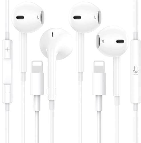 2 Pack Wired iPhone Headphones, [Apple MFI Certified] Noise Isolating In-Ear Earphones Bulit in Mic and Volume Control HIFI Stereo Earbuds Compatible with iPhone 14 Pro/13/12/SE/11/X/8/7 for All iOS