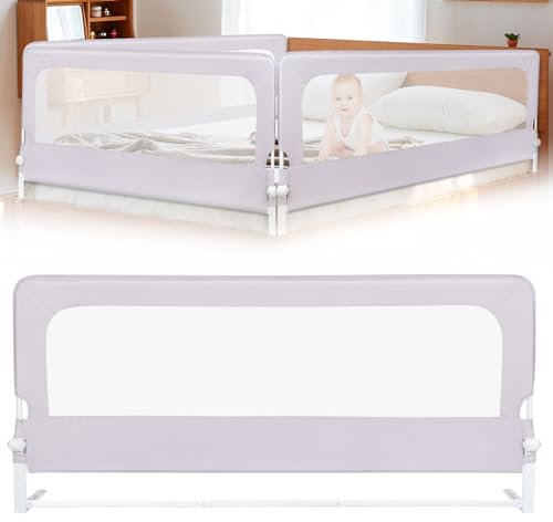 OHMG 180CM Barandillas de La Cama,Barrera de Seguridad para Niños,Barrera Seguridad Cama,Ajustables en Altura Portátil Barrera de Cama Elevación Vertical,Barrera de Seguridad Anti-caída