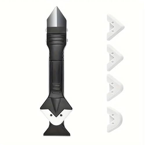 Glue Remover Tool 5 in 1 Silicone Spatula Caulk Removal Grout Removing Sealant Finishing Corner Scraper Metal Head Kit No Scratch Glue Squeegee Shovel For Kitchen Bathroom Window and Sink Joint (1)