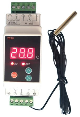 Kznifmk Thermostat sur Rail Din avec -40-110 ℃ Sortie Pratique à 2 Voies Du Contrôleur D'Alarme de Température, Sortie 7A/250VAC