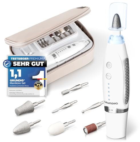 GRUNDIG Maniküre Set elektrisch - Schöne Nägel dank Power LED und 17tlg Saphir Zubehör Pediküre Fußpflege Set & Maniküre Set mit Zubehör Nachbestellmöglichkeit elektrische Nagelfeile (Maniküre Set V2)