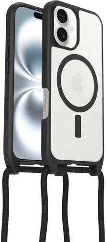 OtterBox React Necklace MagSafe Hülle für iPhone 16, Transparent/Schwarz | Schützende Hülle mit verstellbarer und abnehmbarer Handykette, Getestet nach Militärstandard, Keine Einzelhandelsverpackung