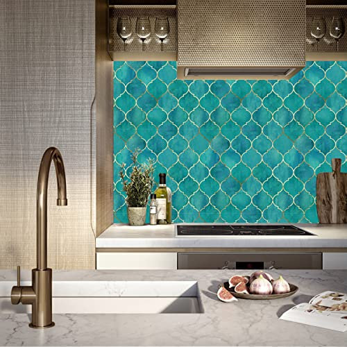 Tile Stickers Teal on Tiles PVC Self Adhesive Wall Tiles Waterproof Bathroom Tile Stickers Oil Proof Kitchen Wallpaper DIY Peel and Stick Floor Tiles 20PC(15x15cm)