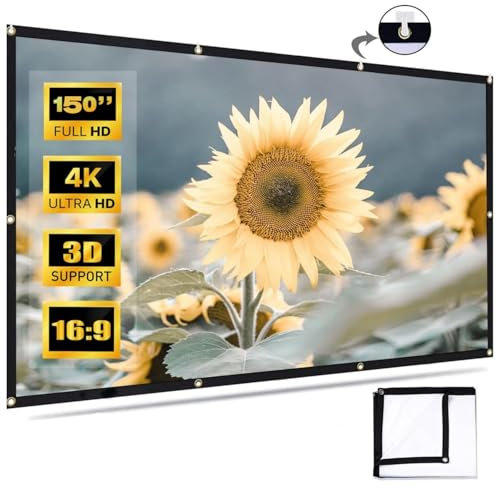 4K Full HD Proyector Pantalla, Cortina de proyector, Plegable Blanca Pantalla de Proyector, Portátil Proyector Pantalla para Patio, para Cine Casa Camping Eventos Recreativos (60 Pulgadas)